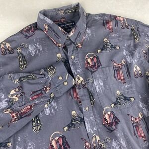 Bit & Bridle Gray Button Down Shirt Mens XL LS  Western Rodeo All Over Print